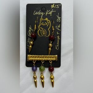 Gold and Multicolor Earrings and Pin Set